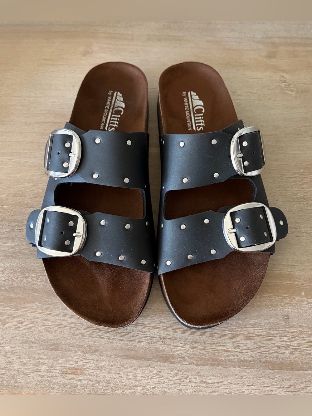 Cliffs White Mountain Black Stud Slide Footbed Sandal